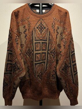 Vintage Jantzen Brown Wool-blend Patterned Crewneck Sweater - Size M (Men’s)